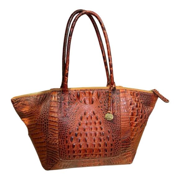 Brahmin Taylor Large Tote Pecan Melbourne Brown Croc Embossed Leather Bag - Picture 1 of 11